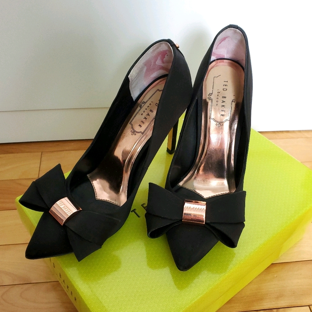 Ted Baker Black Satin Bow Court Heels